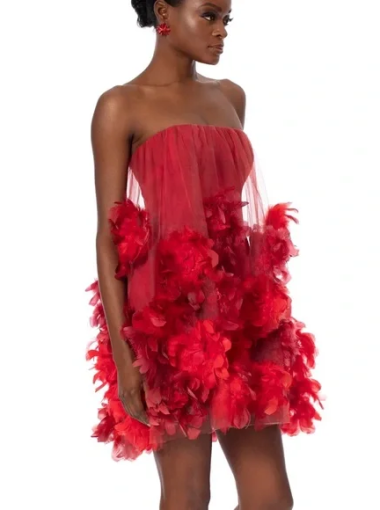 HELSI Stevie Strapless Red Feather Mini Dress
