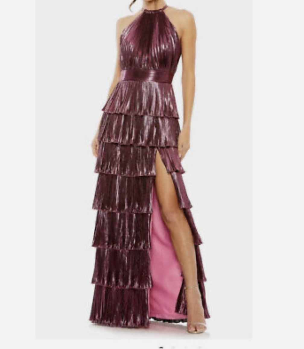 Awe-inspiring Pleated Tiered Slit Gown Mac Duggal